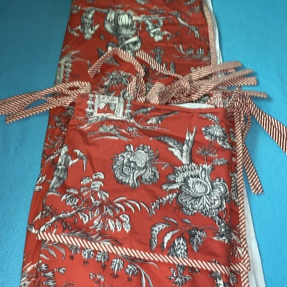 SHOWER CURTAIN Toile chinoiserie print fabric removable lining SZ 53” W X 78” L